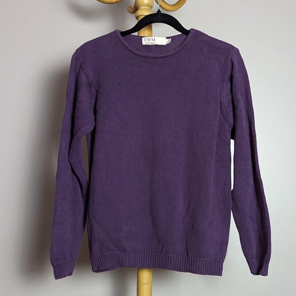 Vintage Sweaters - Vintage EMW deep purple cotton scoop neck knit sweater
